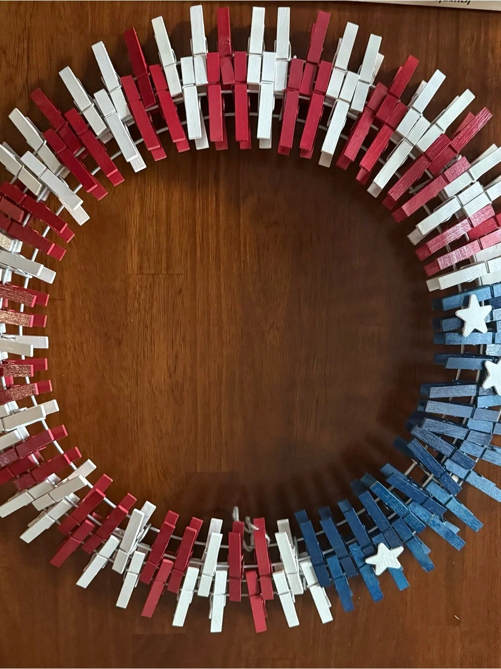 Handmade Red, White & Blue Clothespin Wreath - Patriotic Wall Accent